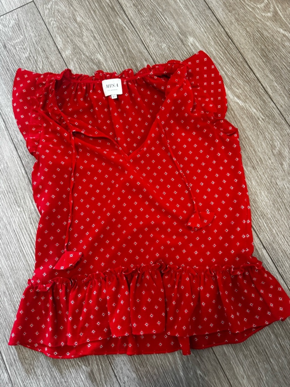 Misa Los Angeles Red Floral Ruffle Blouse